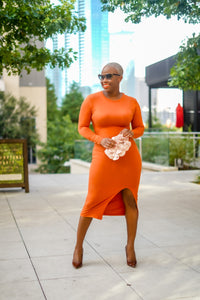 Long Sleeved Side Split Midi Dress