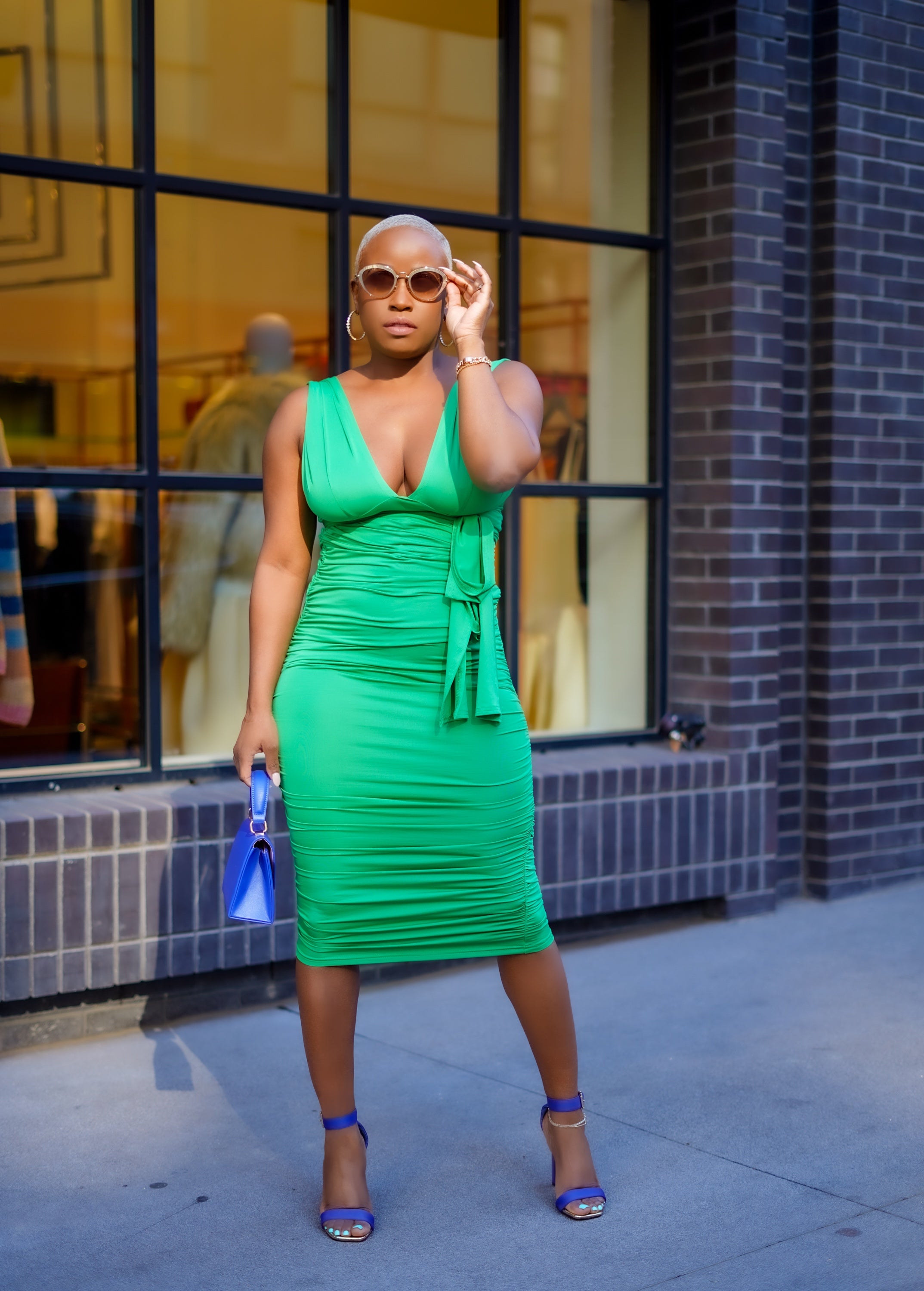 Green Goddess Ruched Bodycon Dress