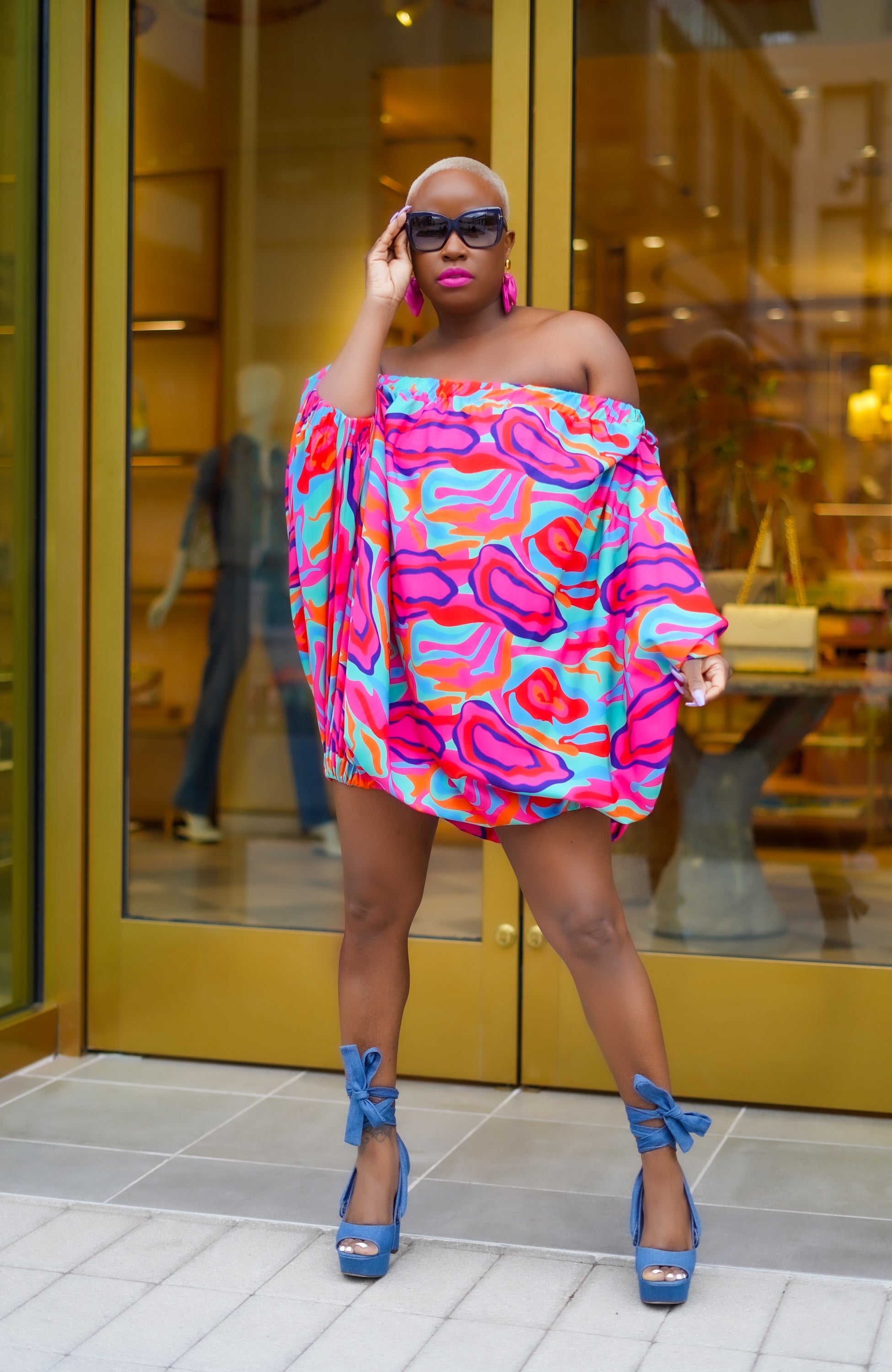 Colorful Abstract Puff Sleeve Mini Dress—Will Ship The Week Of 6/3/24
