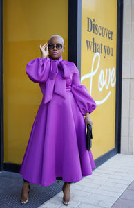 First Lady Bow Tie Midi Dress (Violet)