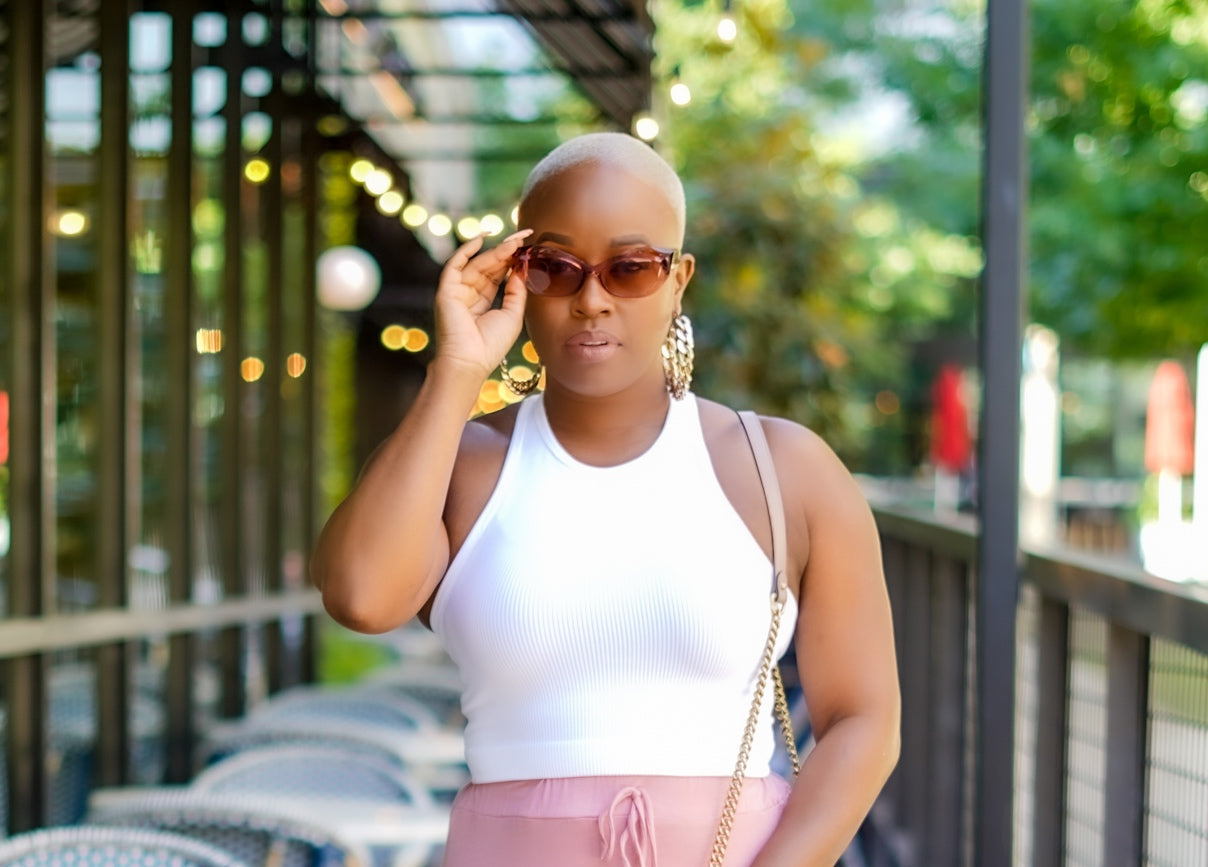 PLUS SIZE—Caramel Queen Ribbed High Neck Cropped Top (White)