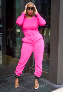 Baby It's Cold Outside Jogger Set (Hot Pink)