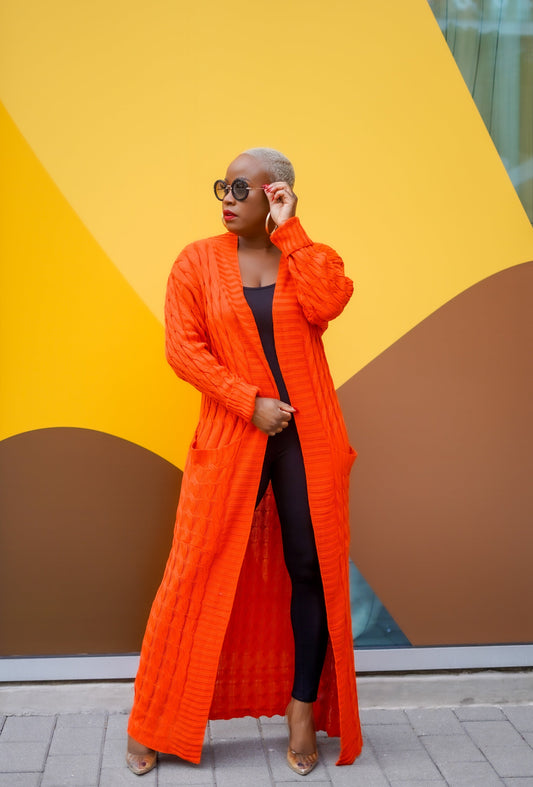 PLUS SIZE—Sunny Autumn Long Sleeve Cardigan (Orange)—Will Ship The Week Of 2/16/26