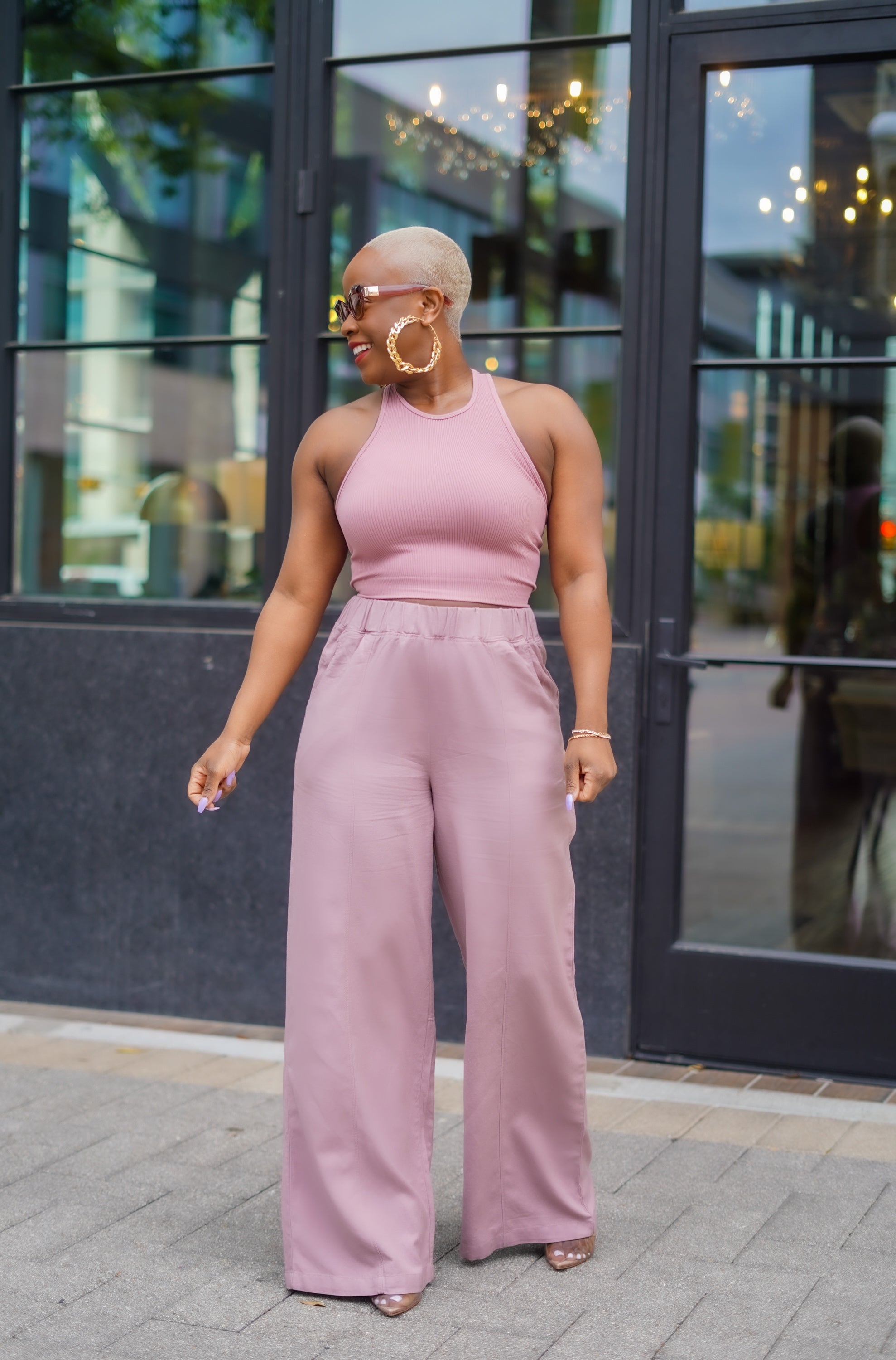 Caramel Queen Ribbed High Neck Cropped Top (Light Rose)