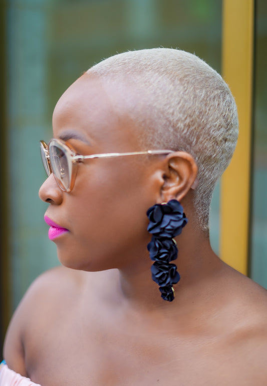 Elegant Flower Drop Earrings (Black)—Will Ship The Week Of 9/2/25