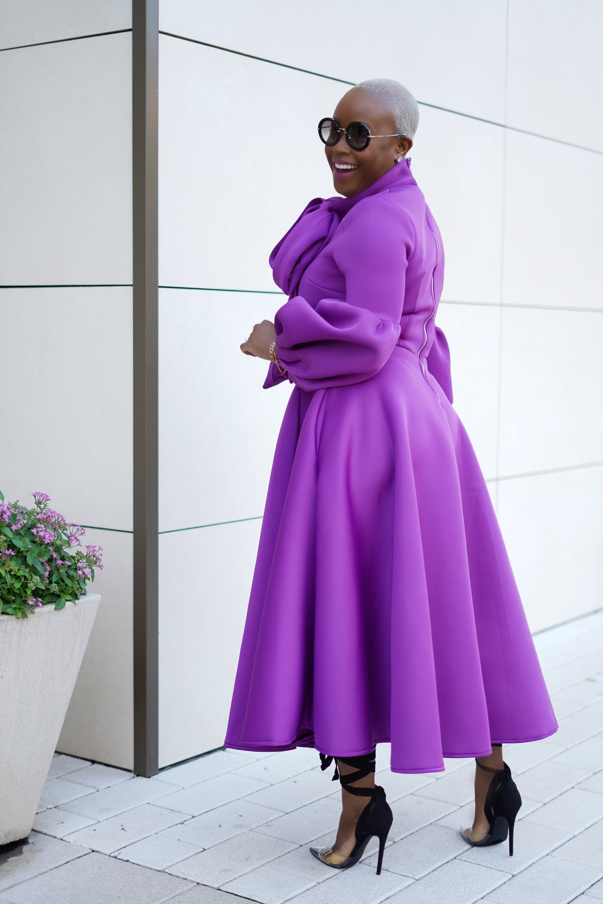 First Lady Bow Tie Midi Dress (Violet)