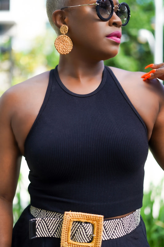 Caramel Queen Ribbed High Neck Cropped Top (Black)