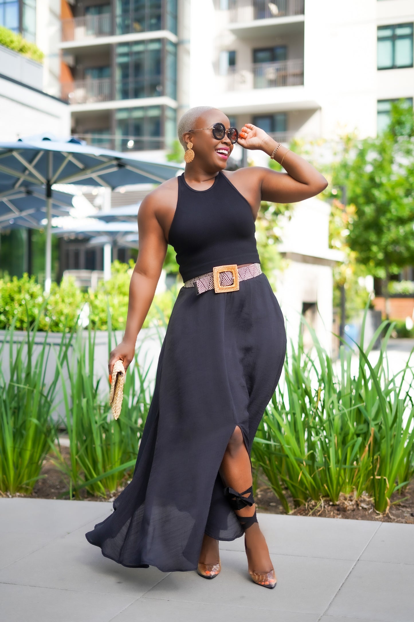 Boss Lady Smocked Drawstring Maxi Skirt