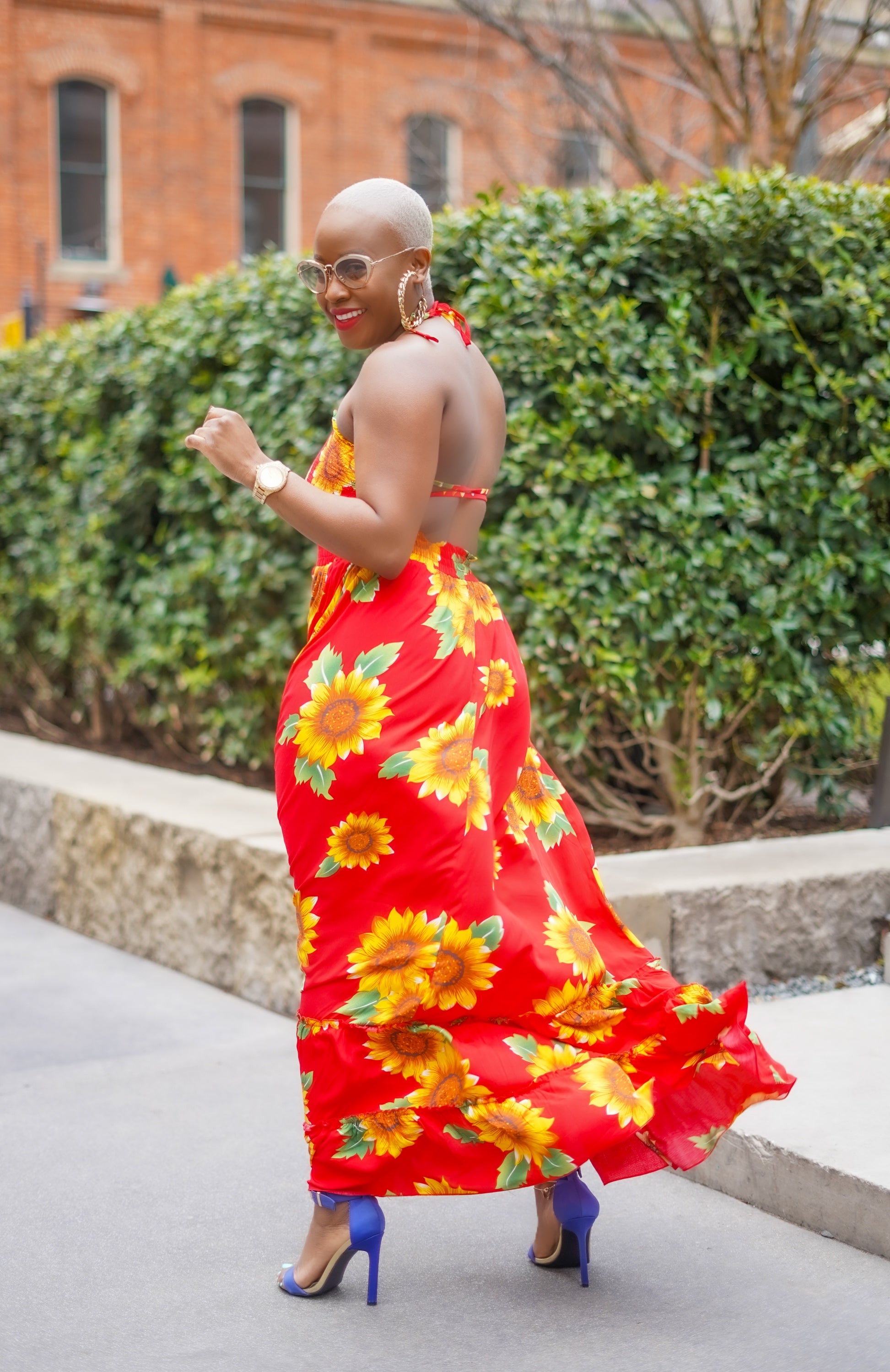 Red Sunflower Printed Maxi Dress