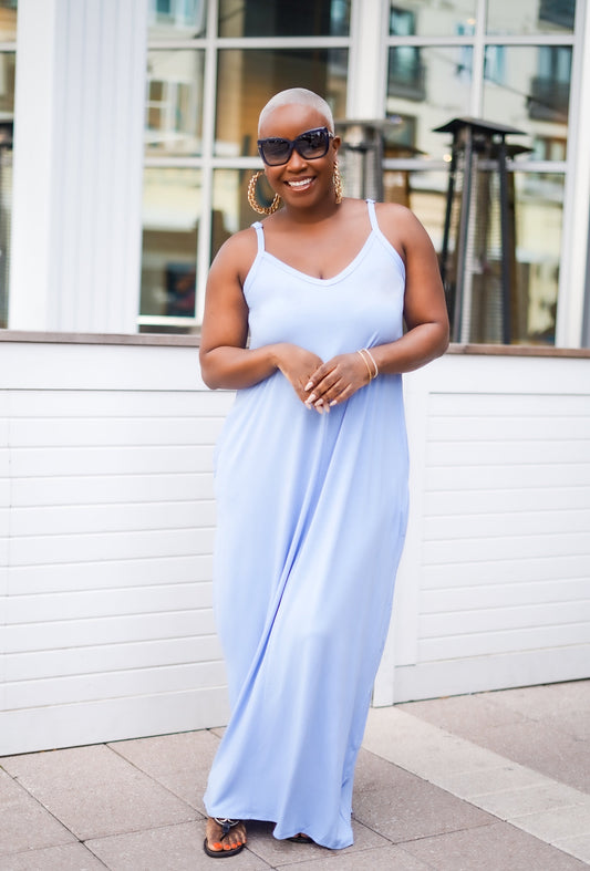 PLUS SIZE--Beachside Resort Maxi Dress (Spring Blue)