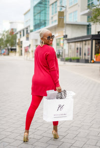 Saturday Morning V-Neck Center Seam Sweater Set (Holiday Red)